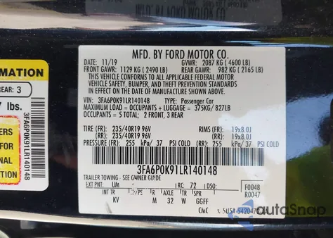 2020 Ford Fusion Titanium из США, поврежденный, VIN 3FA6P0K91LR140148